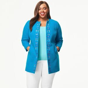 NWT Talbots WOMAN EXCLUSIVE FISH-EMBROIDERED TOPPER Blue Fish Blazer 16WP $249
